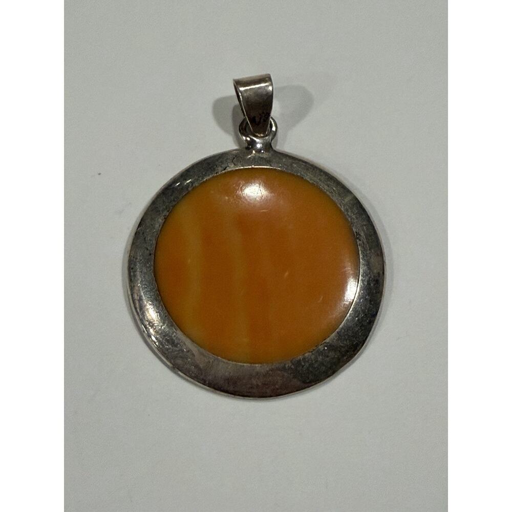 FAS 925 Sterling Silver Large Pendant With Orange Stone Jasper ? Agate? 8.3 g